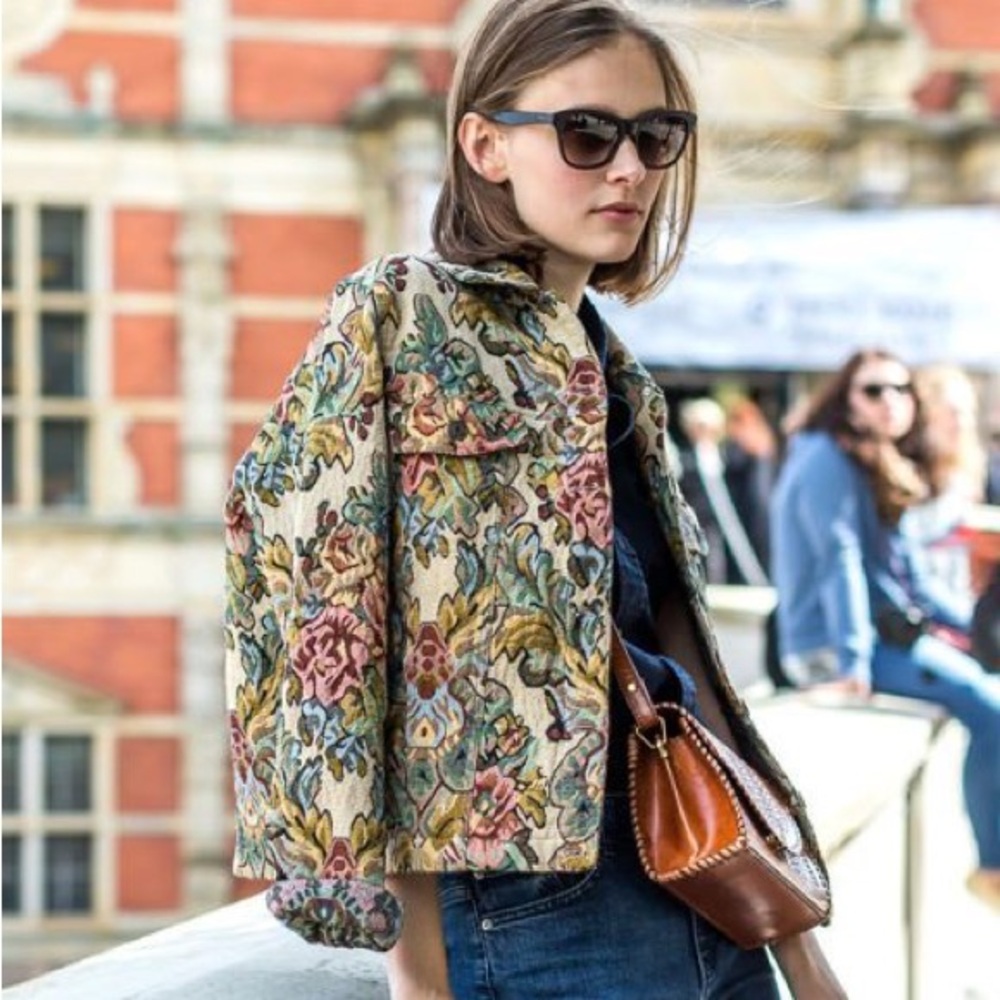 &Other Stories Fitted Jacquard Floral Vintage Cropped Suit Jacket - NWT - Picture 12 of 15